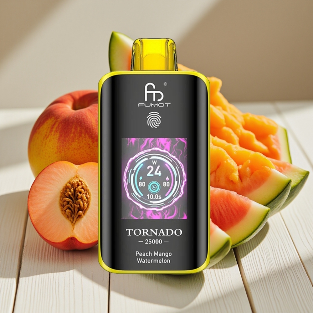 Fumot Tornado 25000 Puffs Ακτίνα HD με γεύση Ροδάκινο Μάνγκο Καρπούζι