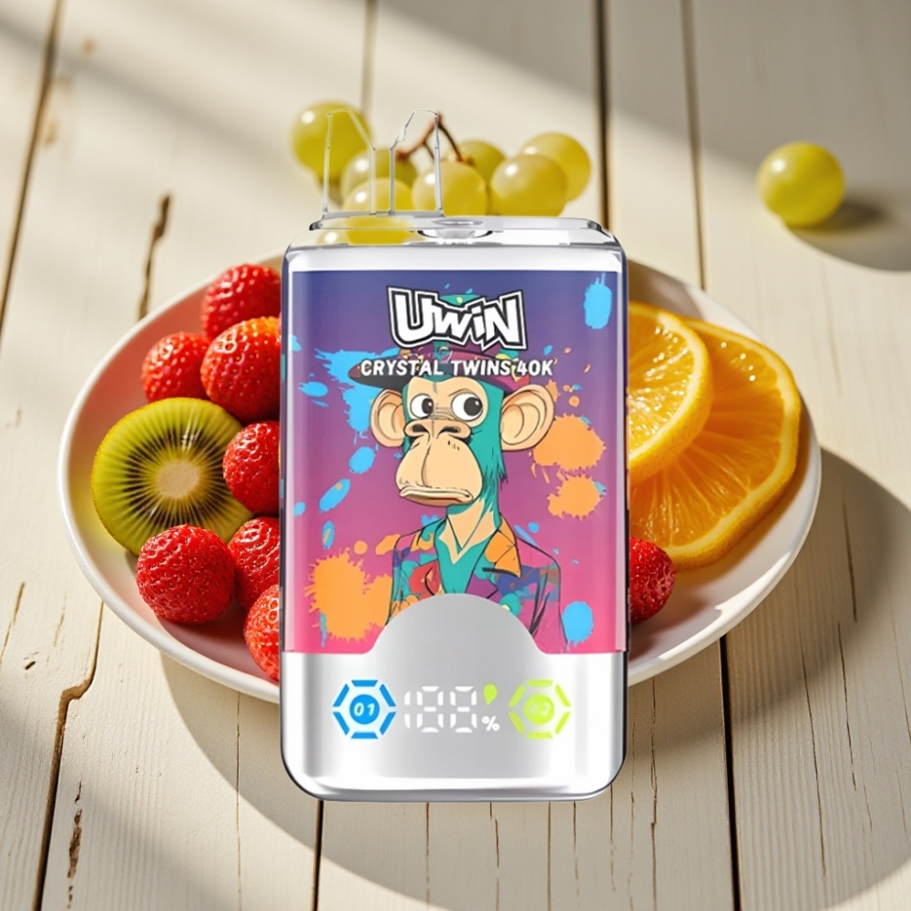 Uwin Crystal Twins 40000 Puffs Αναψυκτικό Φράουλα Κίβι Σταφύλι Πάγο