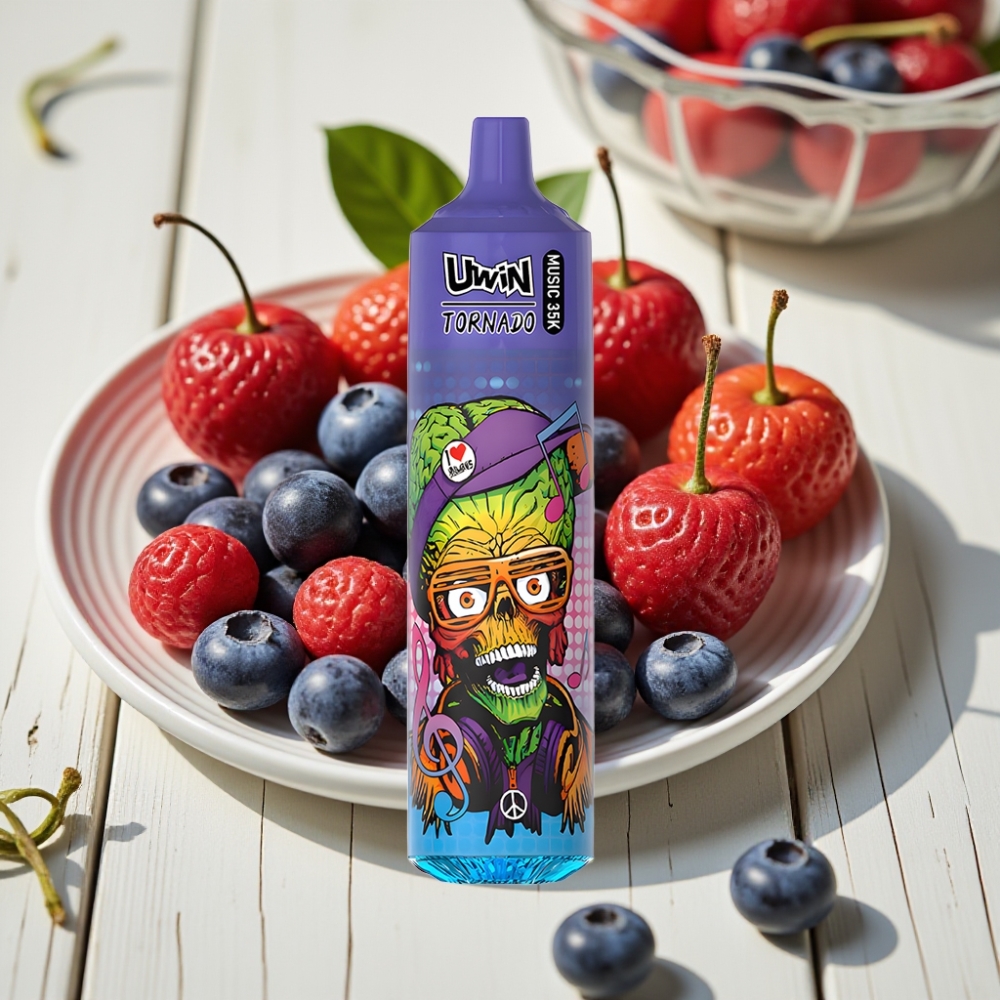 Uwin Tornado 35K Music Disposable Vape Μπλε Μούρο Κεράσι Κράνμπερι 600mAh