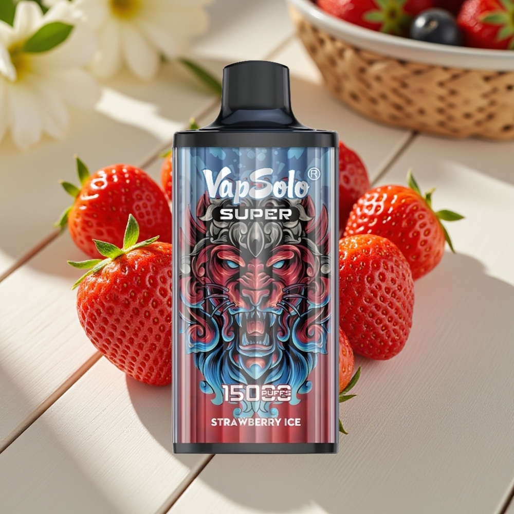 Vapsolo Super 15000 Puffs vape distributor Greece Φράουλα Πάγος 40ml 850mAh