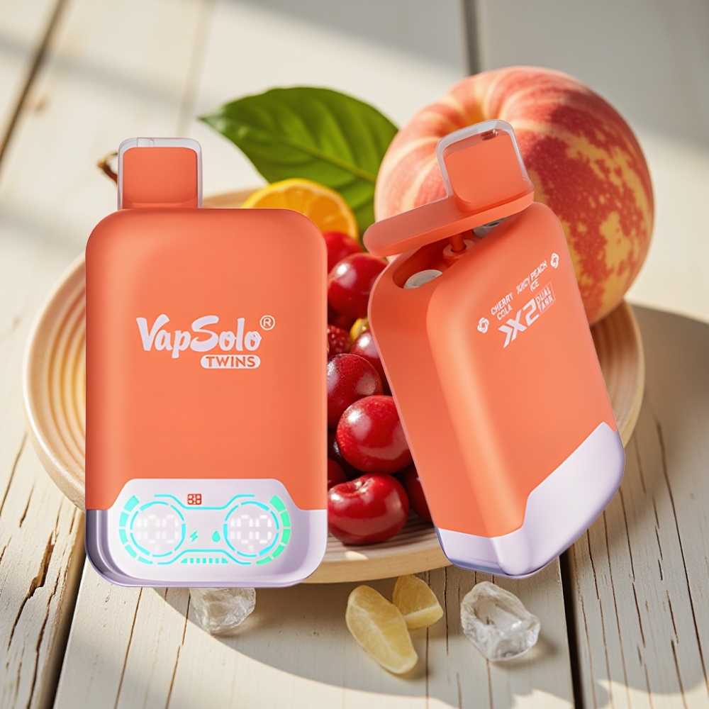 Vapsolo Twins 20000 Puffs Διαρκείας Εκχύλισμα Κεράσι Cola & Χυμώδης Ροδάκινο Πάγος